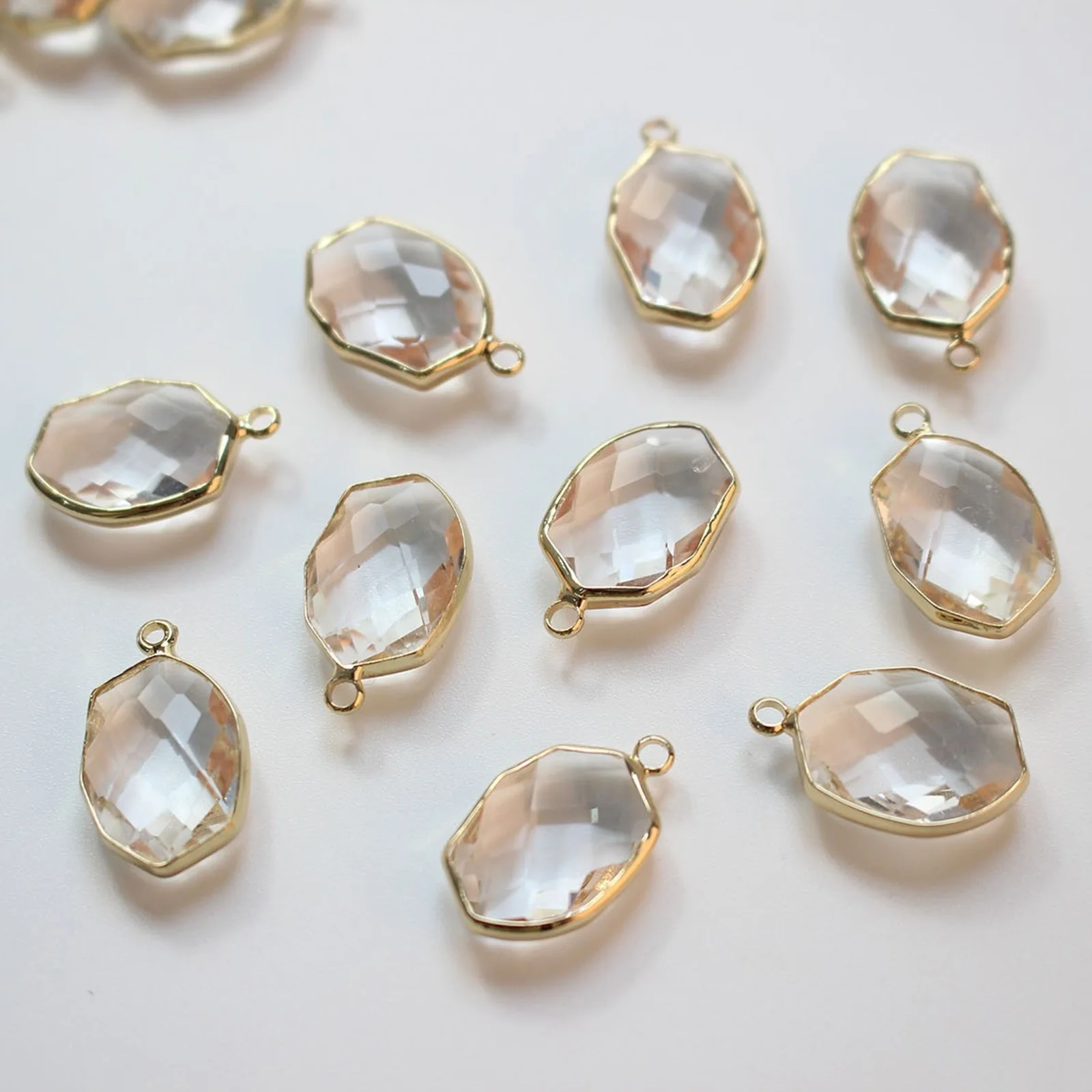 2PCs Irregular Brass Glass Connectors For Earrings Making Gold Plated Heterotypic Transparent Charms Necklace DIY 15mm x 12mm