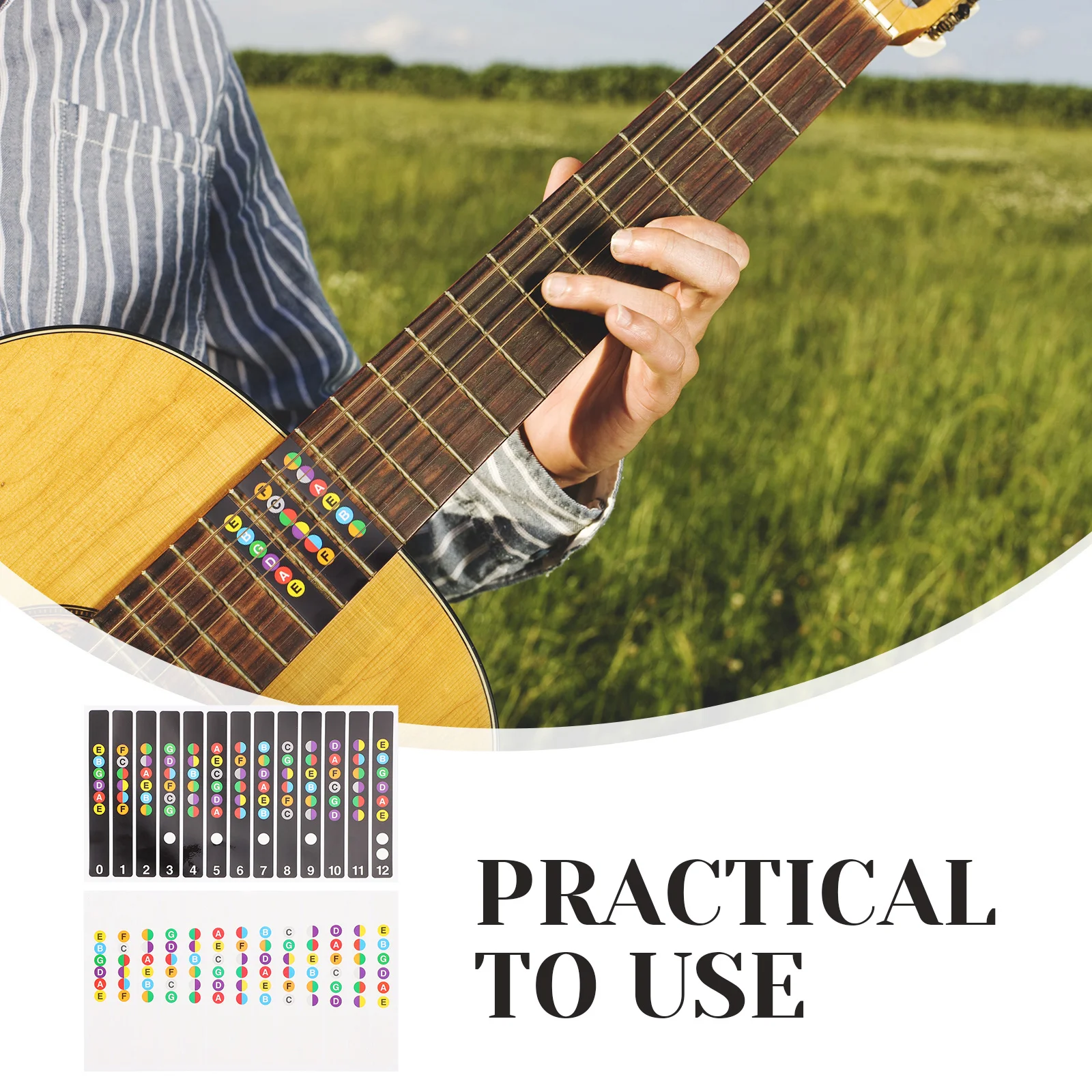 

6 pcs Stickers PVC Waterproof Note Labels for Beginners Fingerboard Trainer Bass Notes Map Fretboard Notes for Guitar Guitar