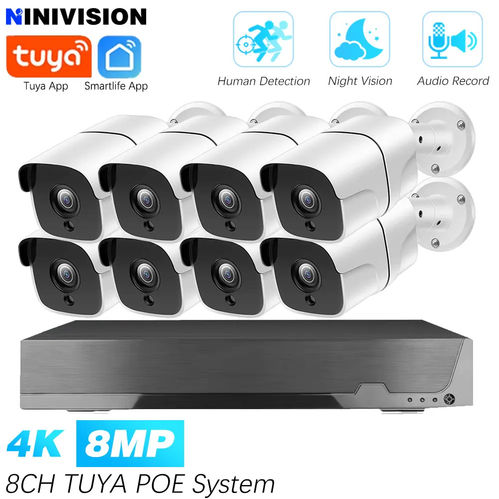 

8CH Security IPC Camera System POE NVR 4K 8MP 5MP Night Vision IP Camera POE Audio Record Waterproof Video Surveillance Set