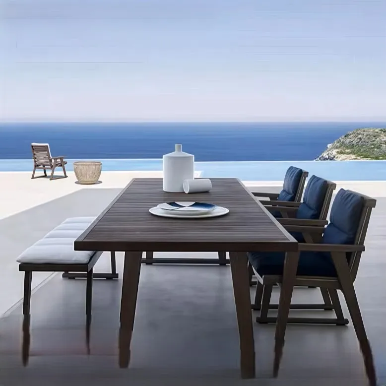 ！@Modern Outdoor Custom 2Seater Tables Chairs Courtyard Sunscreen Waterproof Terrace Anti-corrosion Solid Wood Teak Homestay Hot