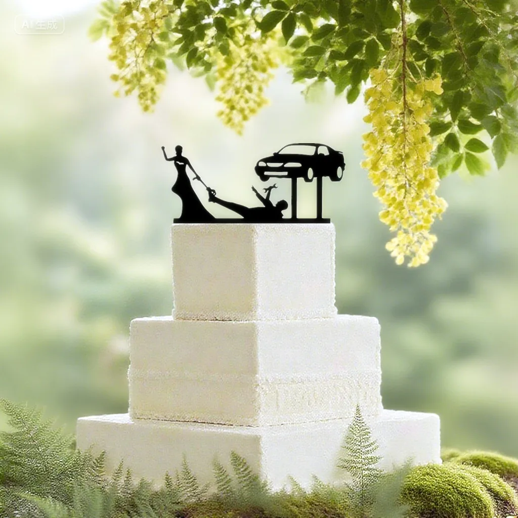 Pesonalized Wedding Bride Dragging Groom Cake Topper auto mechanic cake topper, Wrench Tools, funny wedding cake