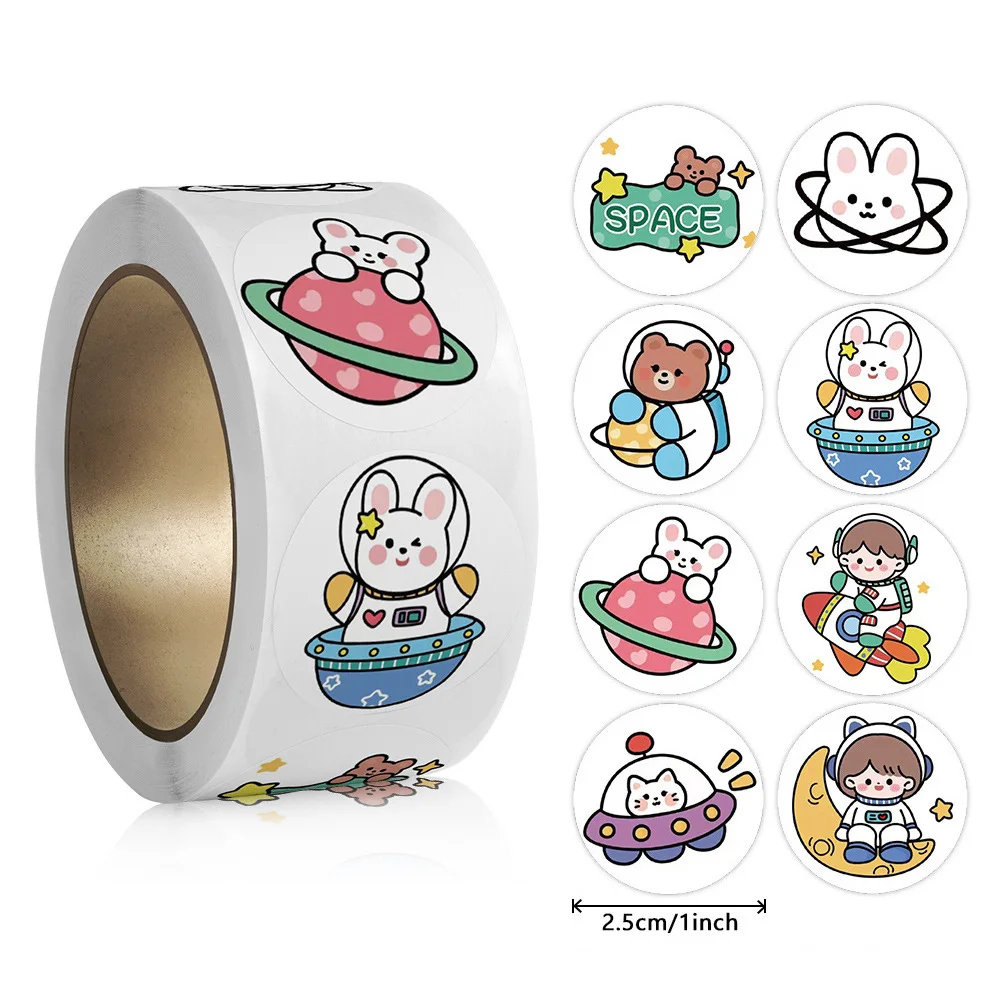 100-500pcs Cartoon Cute Sticker Children Reward Encouragement Sticker Birthday Party Spaceship Gift Box Packaging Sealing Lables