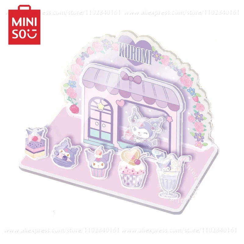 MINISO Sanrio Series Dessert Hut Acrylic Ornaments Assembled Model Children's Toys Cartoon Peripheral Figures Hello Kitty Kuromi