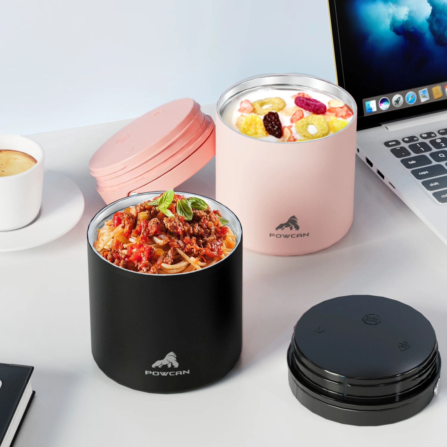 

1pcs POWCAN 250z stainless steel vacuum insulated food Jars, leak-proof hot soup containers, multi-purpose thermos, school, gift