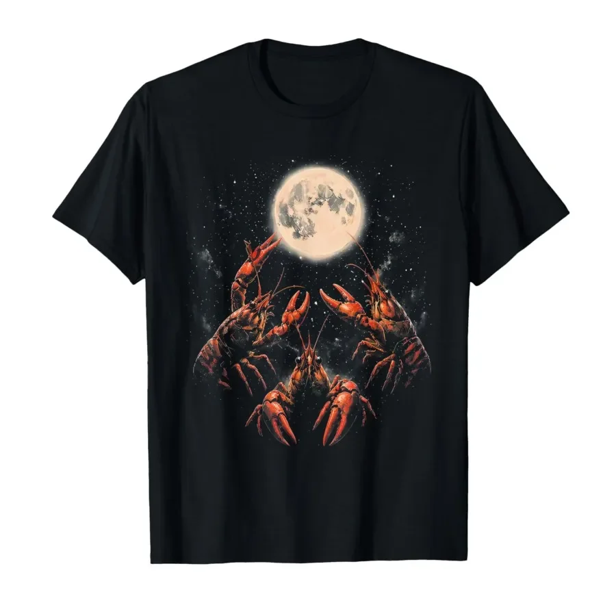 

Three Crawfish Moon Galaxy Space Retro Animal T-shirt For Men Women 100% Cotton T Shirts Short Sleeve Tops 0424-3