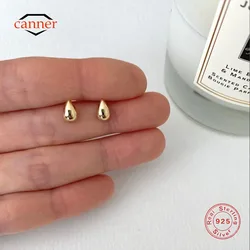 Canner 925 Sterling Silver Smooth Water Drop Simple Stud Earrings For Women 18K Gold Ins Minimalism Earrings Fine Jewelry Gift