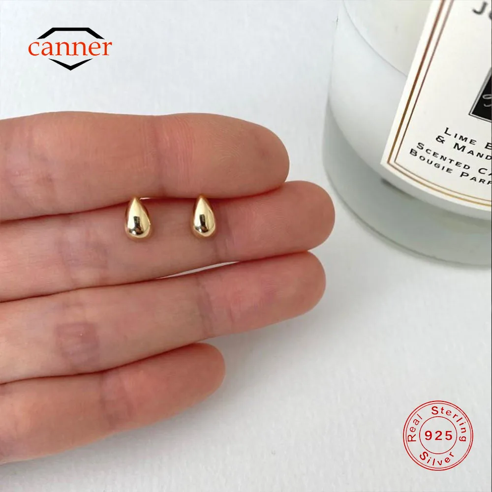 Canner 925 Sterling Silver Smooth Water Drop Simple Stud Earrings For Women 18K Gold Ins Minimalism Earrings Fine Jewelry Gift