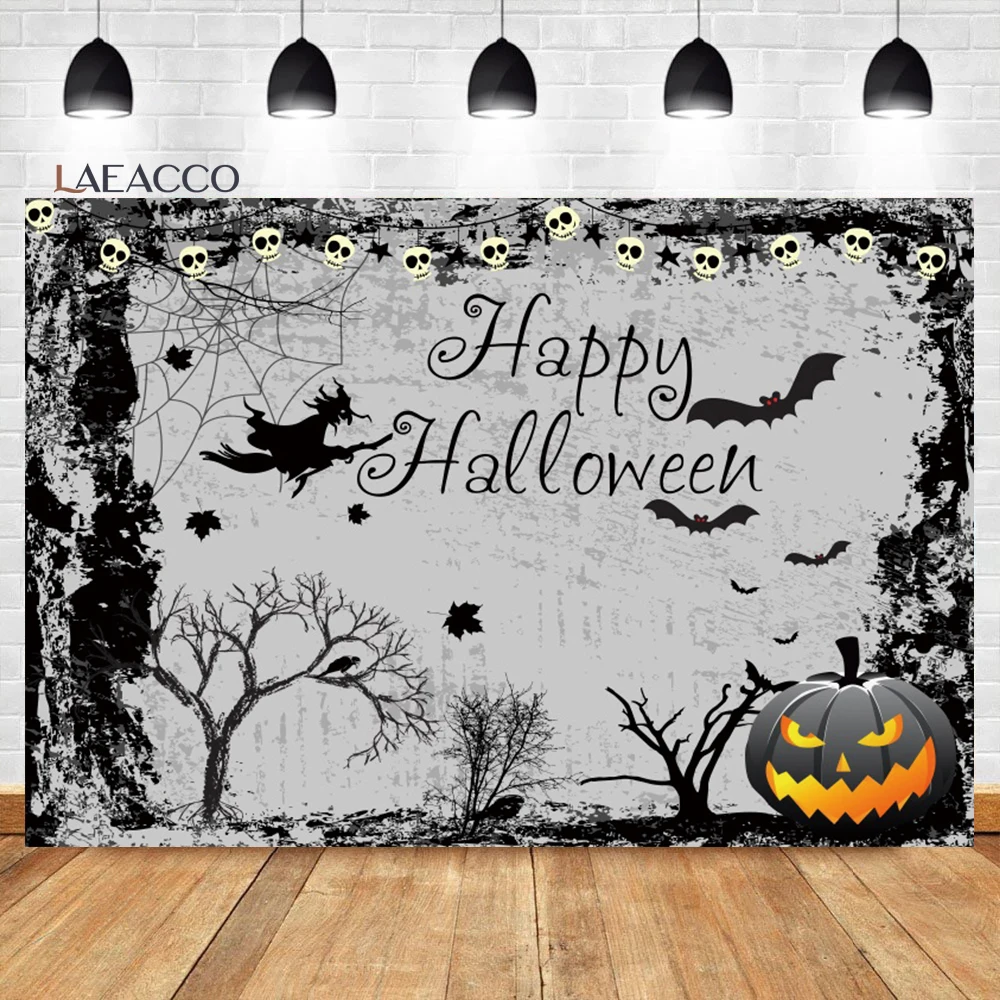 

Laeacco Happy Halloween Photo Background Horror Night Pumpkin Witch Bat Kids Birthday Portrait Customized Photography Backdrop