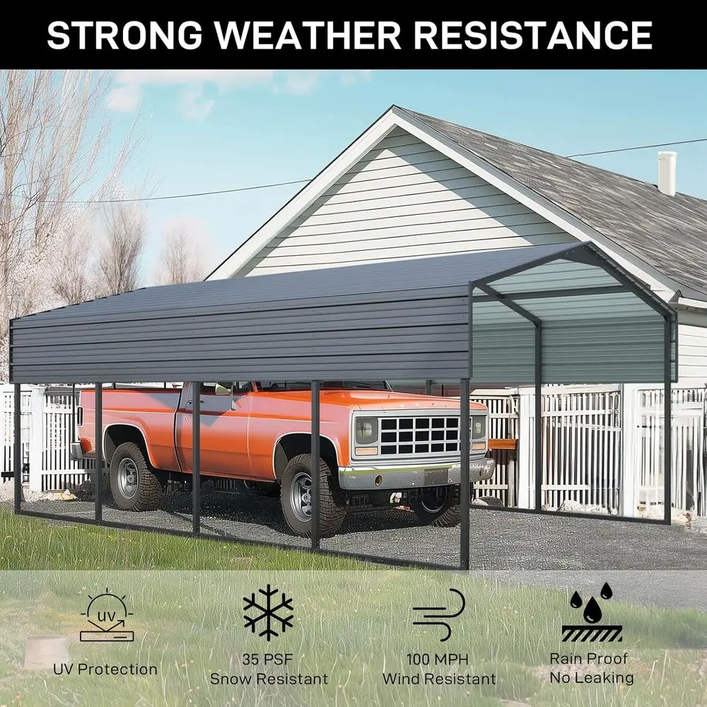 頑丈な12x20フィートの金属製カーポート、多目的屋外シェルター、強化フレーム付きポータブルガレージ、車両用耐候性収納