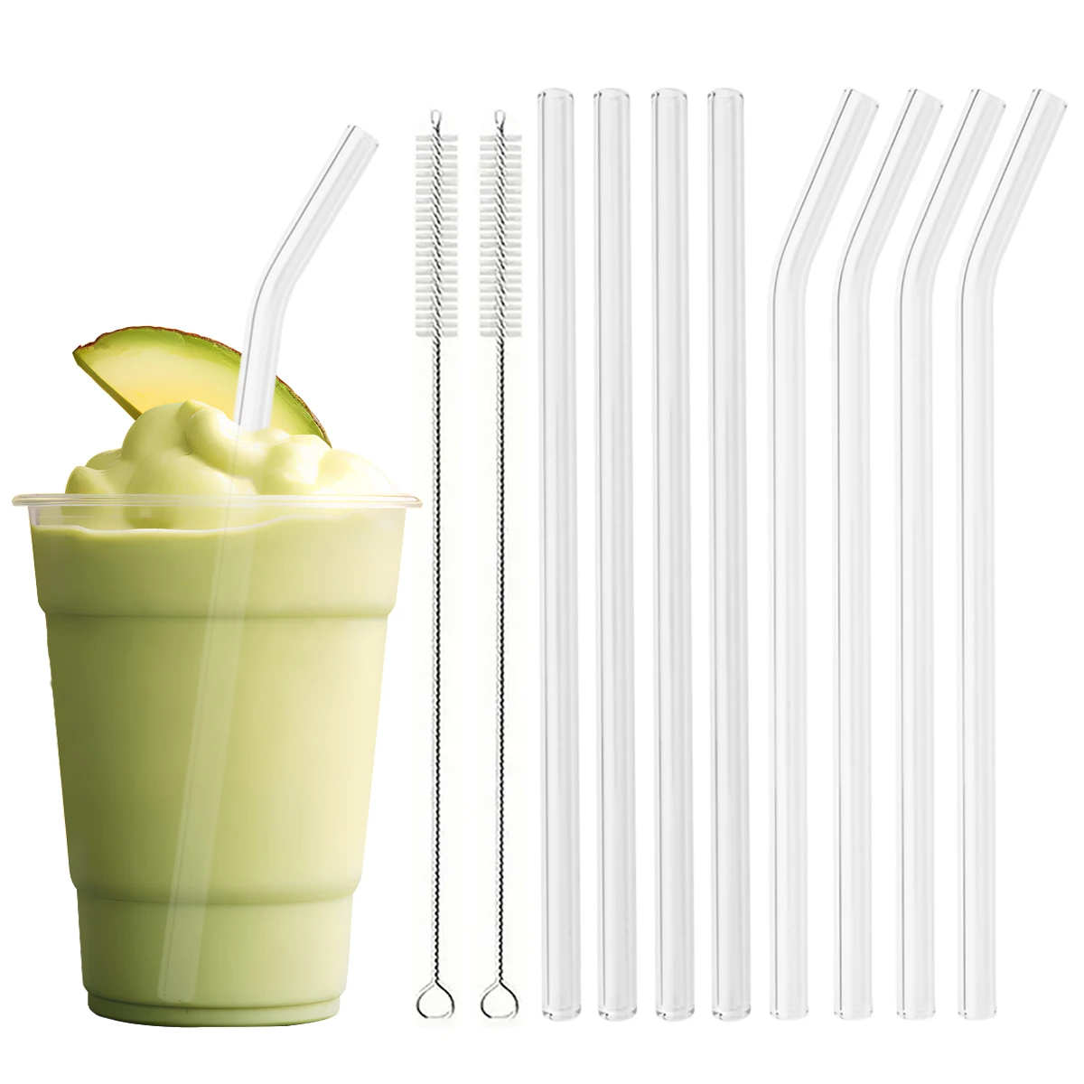 

8 шт. многоразовые стеклянные соломинки для питья с кистью, соломинки из боросиликатного стекла для смузи, коктейлей, вечерние аксессуары для бара