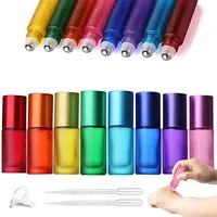 10pcs 5/10ml Frosted Glass Essential Oil Roller Bottles W/ Opener Funnels Multicolor Travel Refillable Vial Aromatherapy Perfume