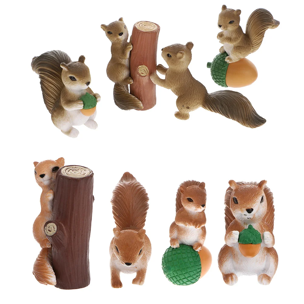 

8 Pcs Micro Landscape Squirrel Model Adornments Decor Garden Ornament DIY Small Animal Bonsai Decors