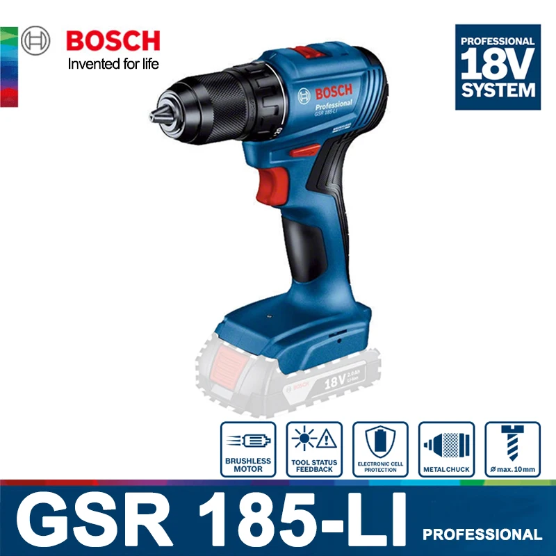 Bosch Cordless Drill Driver GSR 185-Li Electric Screwdriver Rechargeable drilling in wood metal 18V Brushless Power Tools