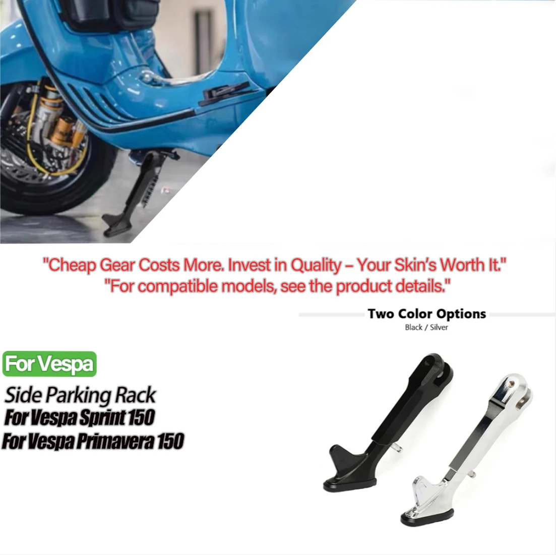 

Motorcycle Accessories Kickstand Side Parking Rack Support Foot Black/Silver For Vespa Sprint SPRINT 150 Primavera 150