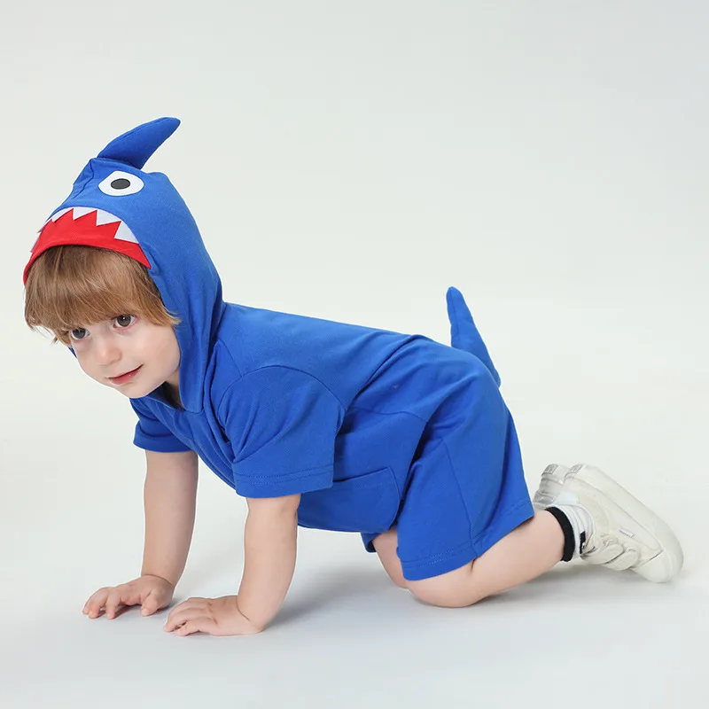 

Lovely Kigurumis Shark Clothes Baby Girls Romper Bodysuit Cotton Hooded Infant Boys Toddler Onesie Cosplay Baby Zipper Jumpsuits