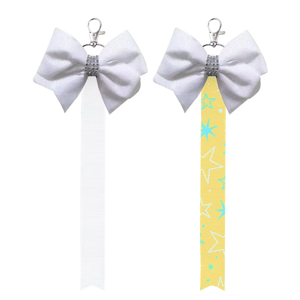 Cute Bow Keychain With Ribbon Sublimation Blank Charm Ribbon Tags Bowknot Design Festival Party Ornaments