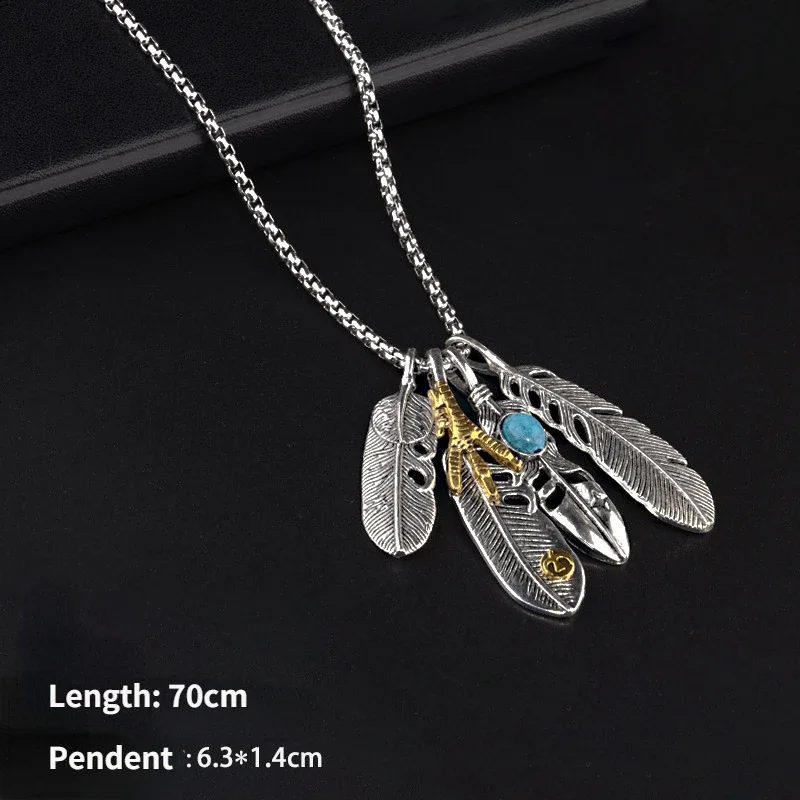 Brand Version of Takahashi Feather Pendant Necklace Men Tide Retro Leaves Long Sweater Chain Unisex Hip Hop Jewelry Wholesale