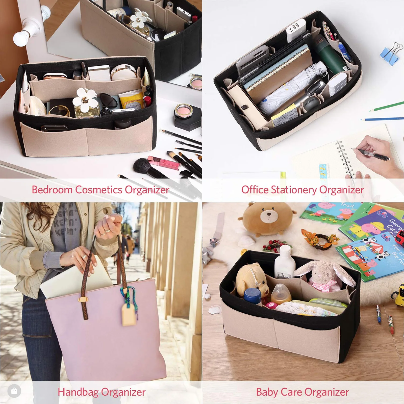 Organizador de bolsa de fieltro con cremallera, divisor de bolso con múltiples bolsillos, inserto interior para bolso, Compatible con Longchamp, Speedy