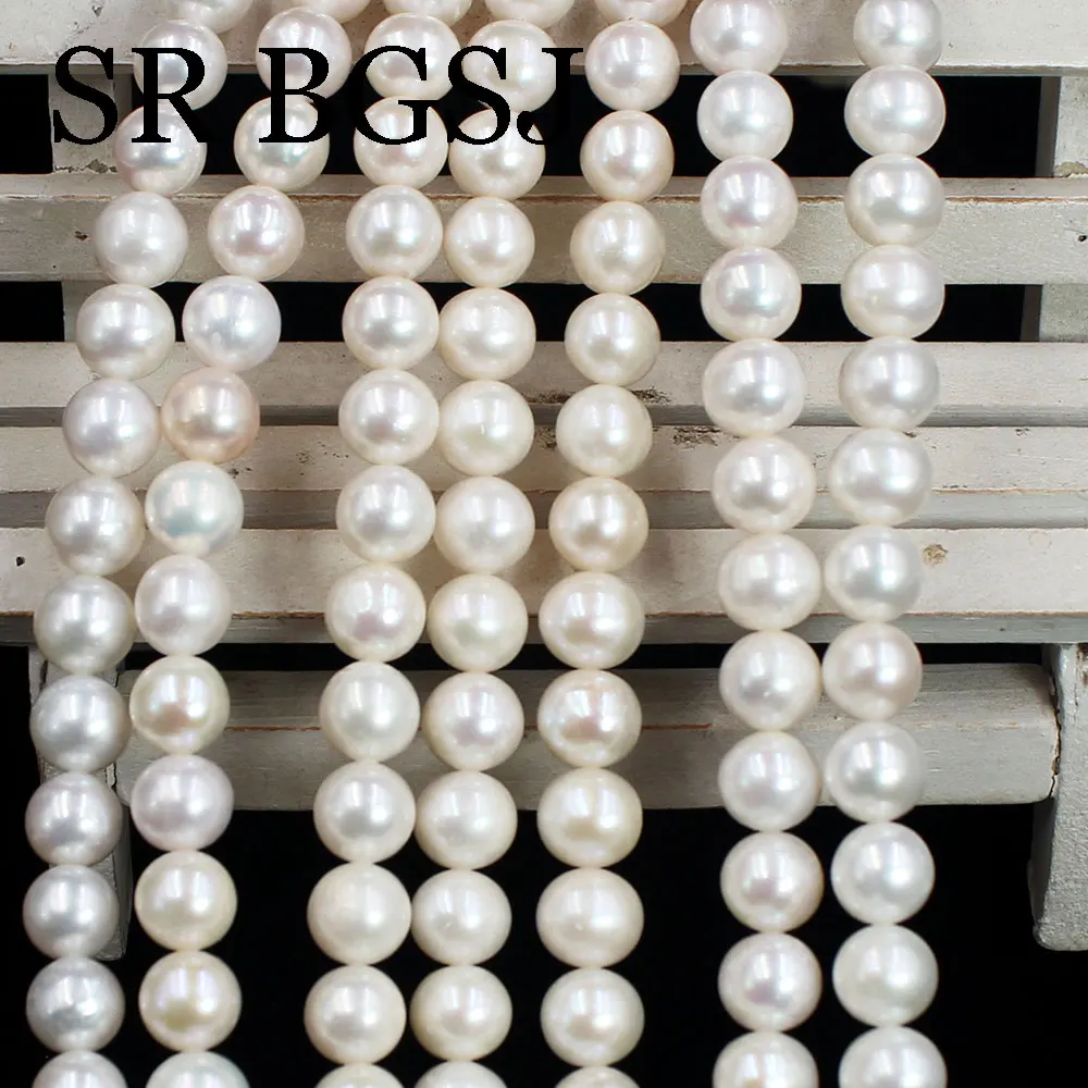 

8-9mm 4A High Grade Round White Genuine Natural Freshwater Pearl DIY Necklace Beads Strand 15"