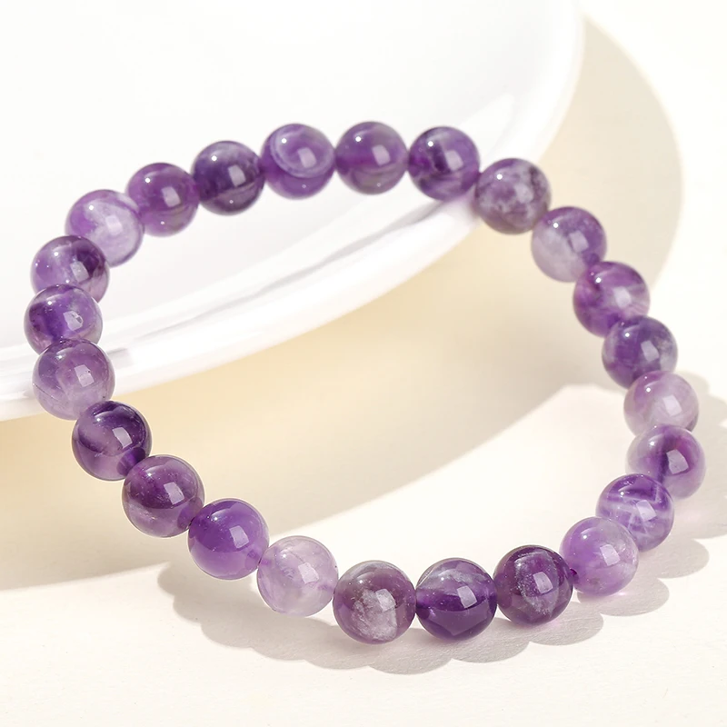 6 8 10mm Natural Dreamy Amethyst Bead Bracelet for Women Amethyst Quartz Energy Bead Spiritual Healing Elastic Bracelet Jewelry
