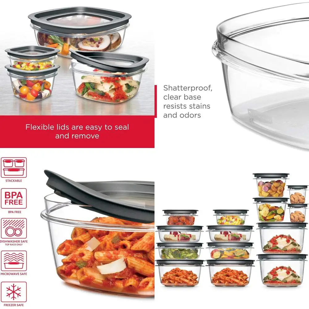 

28-Piece Meal Prep Storage Set with Clear/Grey Containers and Lids, Dishwasher Safe for Leftovers
