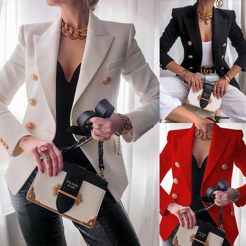 Double-breasted Metal Button Long-sleeved Slim Elegant Temperament Short Suit Jacket Women Autumn New Women's Small Suit Button