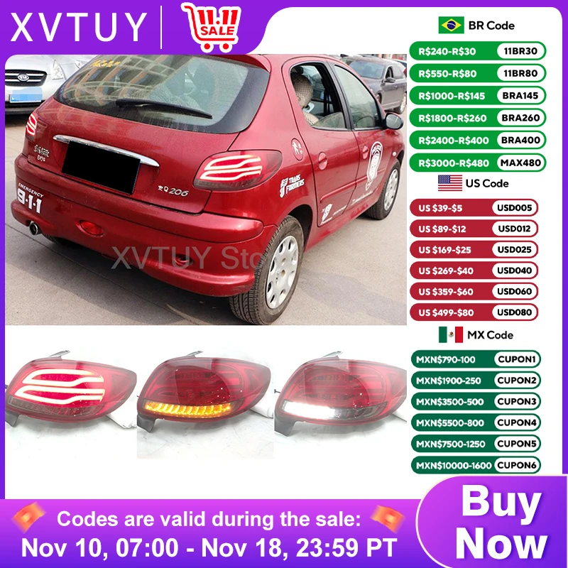 LED Tail Lights for Peugeot 206 207 2004 2005 2006 2007 2008 Rear Lights Assembly Turn Signal Reverse Brake Lamp Car Accessories