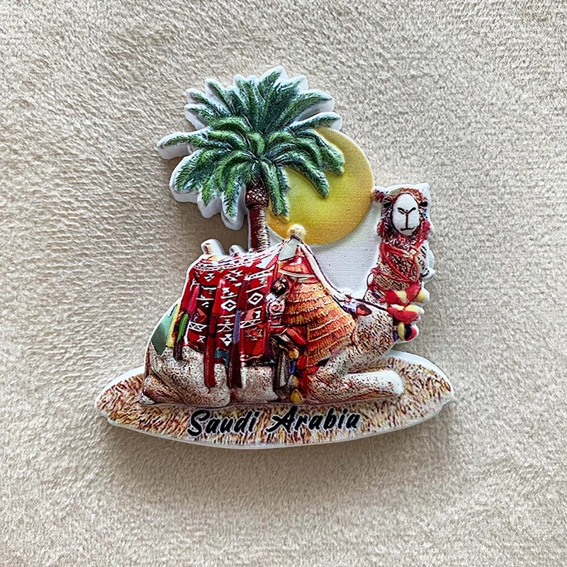 

3D Resin Refrigerator Magnet - Saudi Arabia Camel and Palm Tree Decor - Unique Travel Souvenir