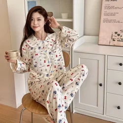 Sanrio Hello Kitty New Autumn Cotton Loose Casual Comfortable Cardigan Women's Pajamas Silk Pajamas Women's Loungewear Set