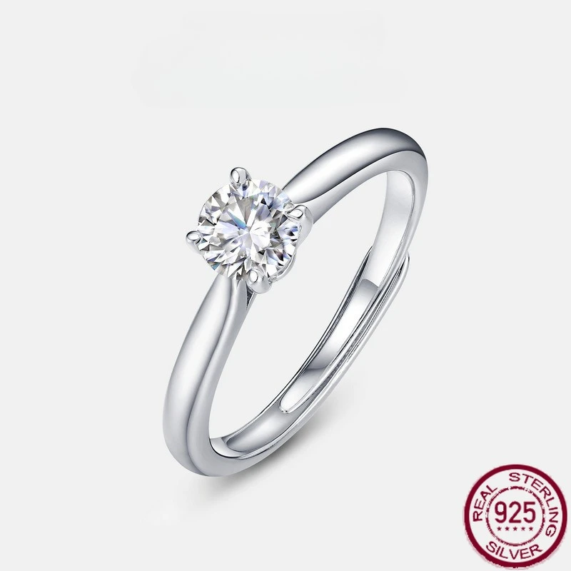 

New S925 pure silver moissanite ring for women, simple and stylish four claw finger ring for wedding jewelry