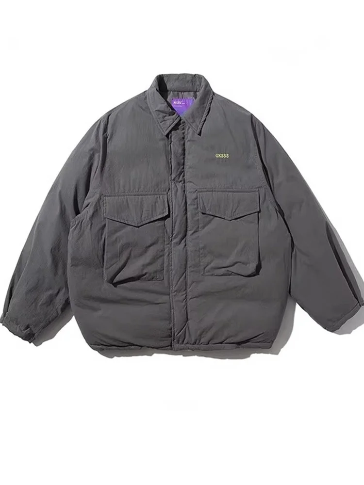 

Pso Mason Vintage American Sle Thiened Warmth Collar Streetwear Cotton Jaet for Men Winter Outerwear with Multiple kets