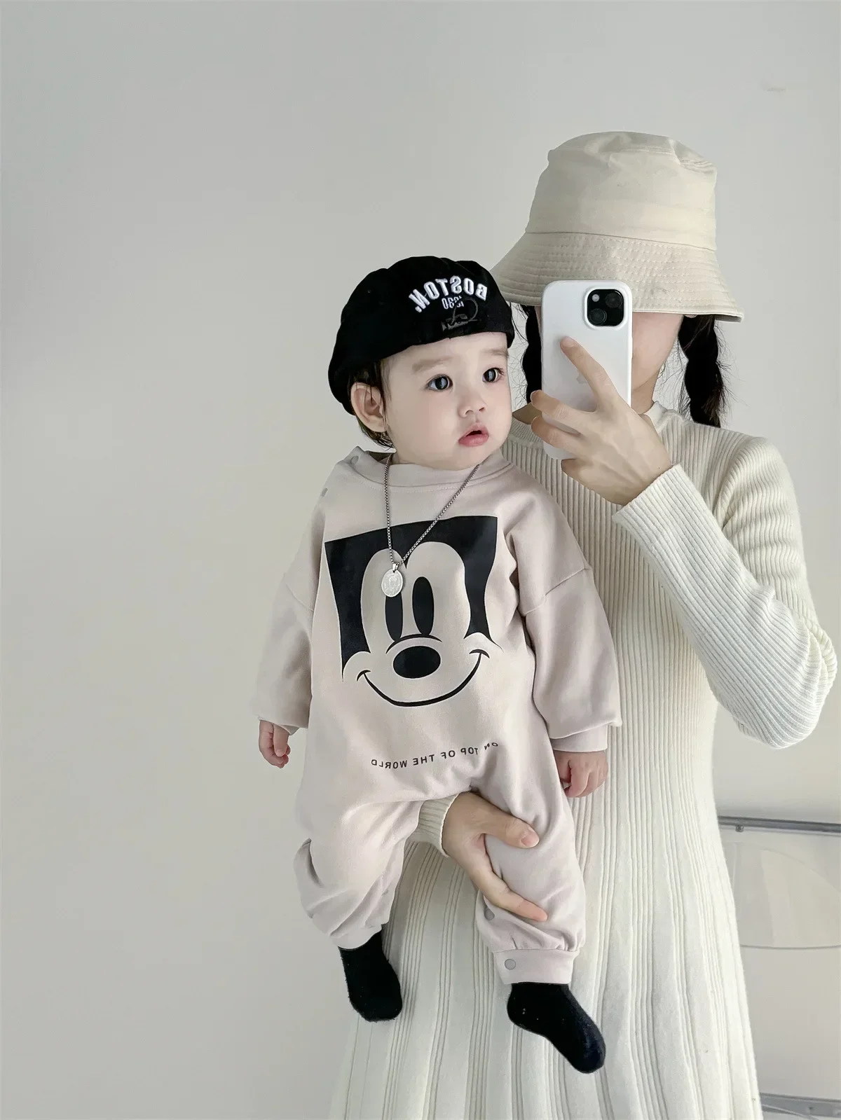 Disney Spring Autumn Newborn Baby Boy Rompers Cartoon Mickey Mouse Print Girl Long Sleeve Clothes Cotton Infant Jumpsuit 0-3T