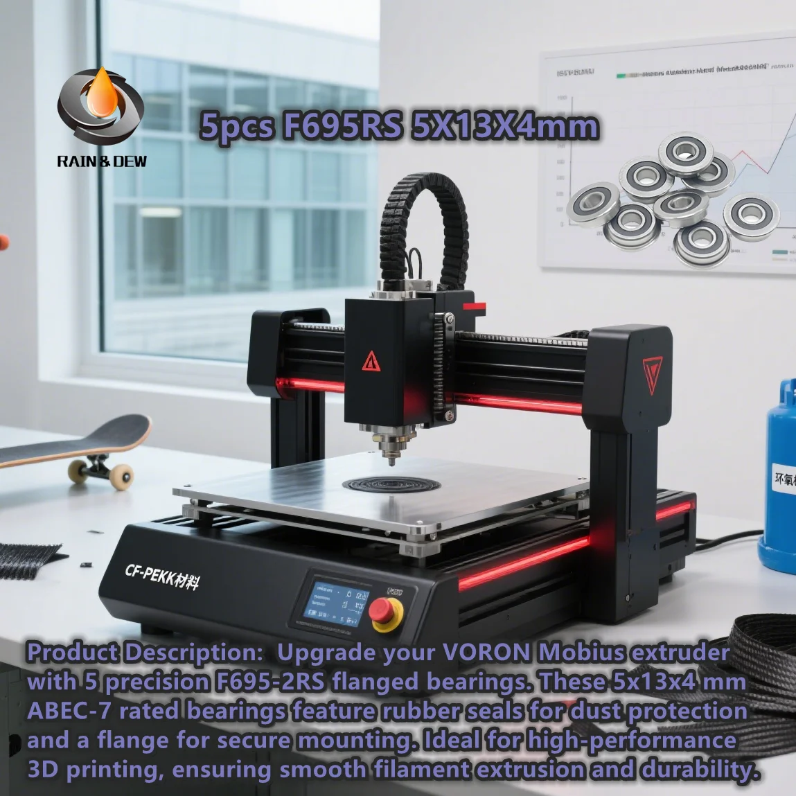 

5 шт. F695 2RS подшипник 5X13X4 мм ABEC-7 фланцевые миниатюрные шарикоподшипники F695 RS F695RS для 3D-принтера VORON Mobius 2/3 2/4