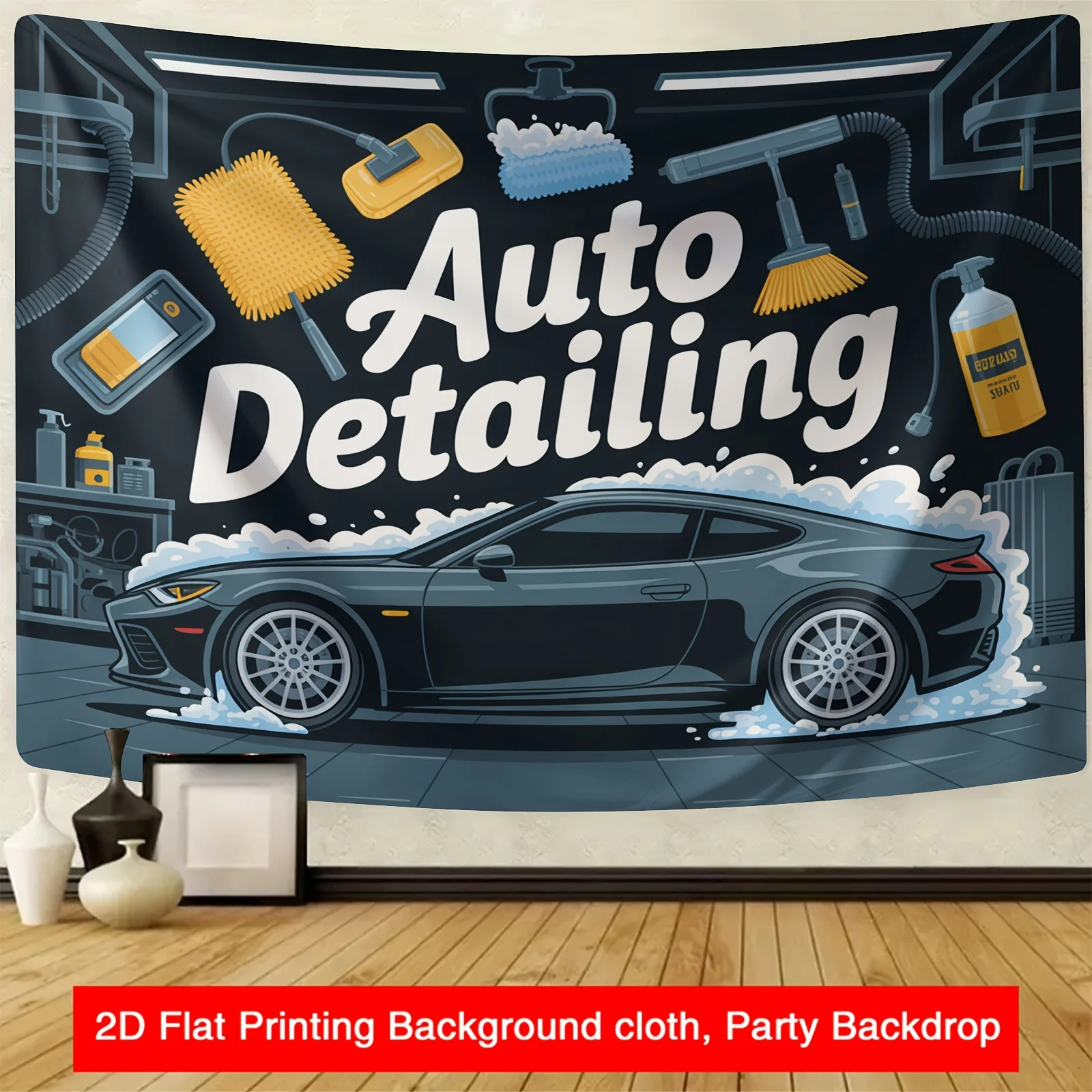Automobile Beauty Service Theme digital printing polyester wall tapestry suitable for use in living rooms bedrooms offices bars