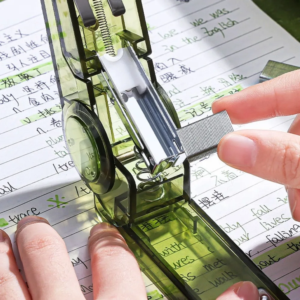 INS Manual 360° Rotatable Stapler Bookbinding Tool Plastic Transparent Stapler Lightweight Portable Paper Stapler Student
