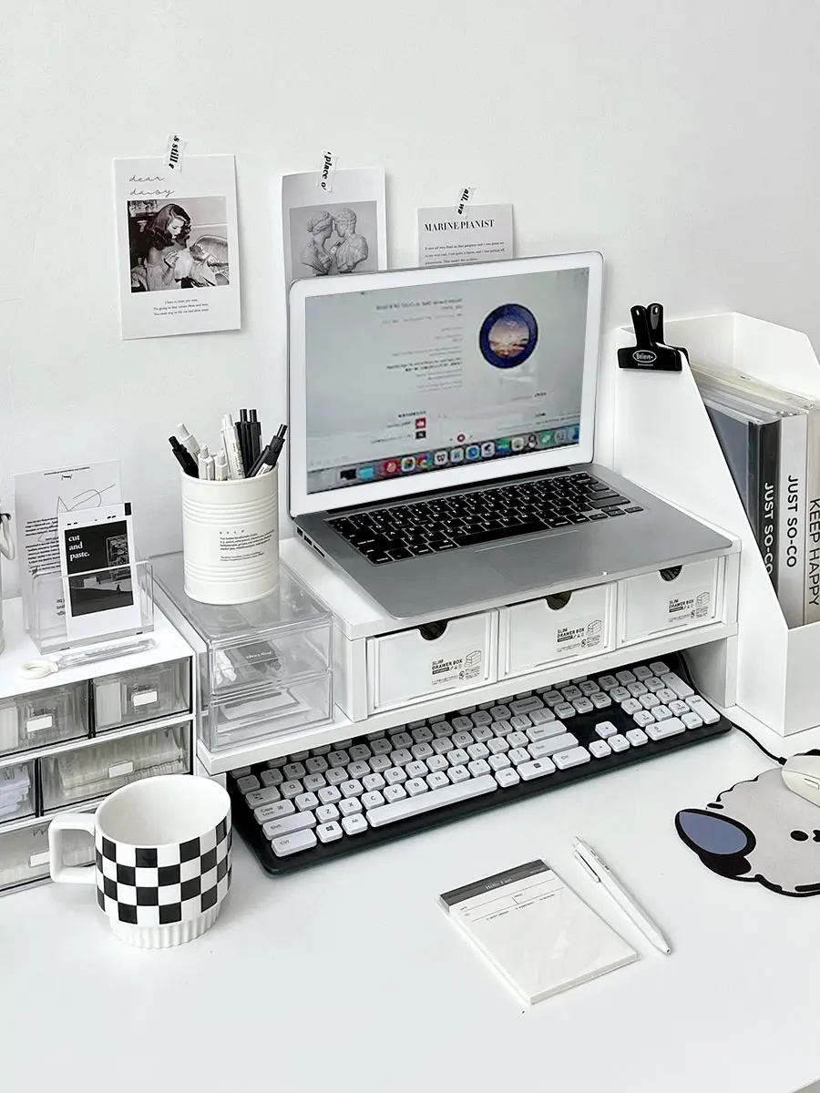 Desktop Computer Monitor Stand Riser Holder Notebook Elevator Drawer Organizer Office Desktop Storage Box College Dormitory