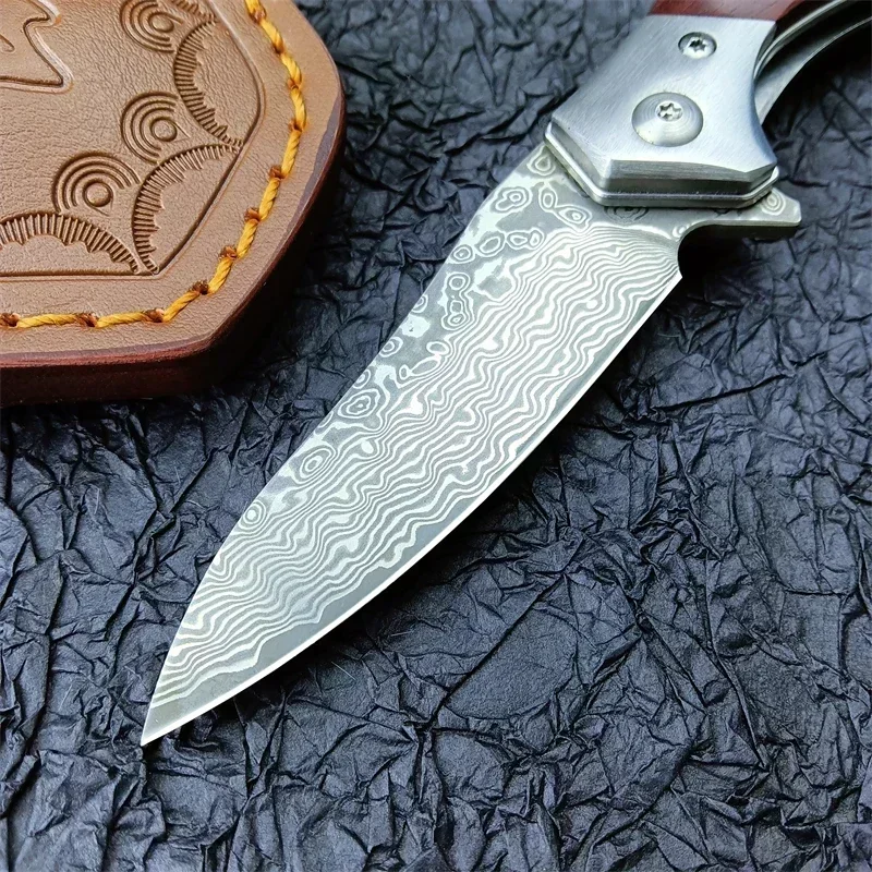 New VG10 Damascus Steel Japanese Kitchen Fruit Knife Camping Hunting Folding Survival Pocket Knife Tactical EDC Gear Wood Handle