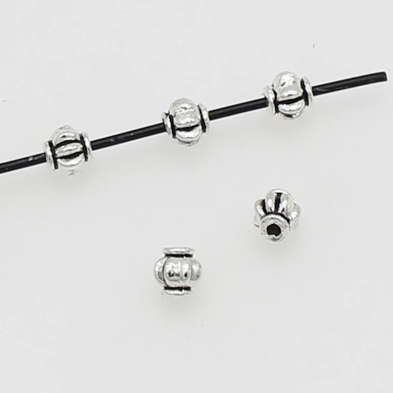 100pcs/lot Retro Chinese Lantern Shape Small Spacer Beads 4mm Antique Silver Color Loose Metal Beads DIY Jewelry Accessories