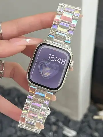 Resin Watch strap For Apple Watch Band 49mm 46mm 45mm 44mm 42mm 41mm 40mm Steel Bracelet iWatch series 10 9 8 7 6 SE 5 4 Ultra 2