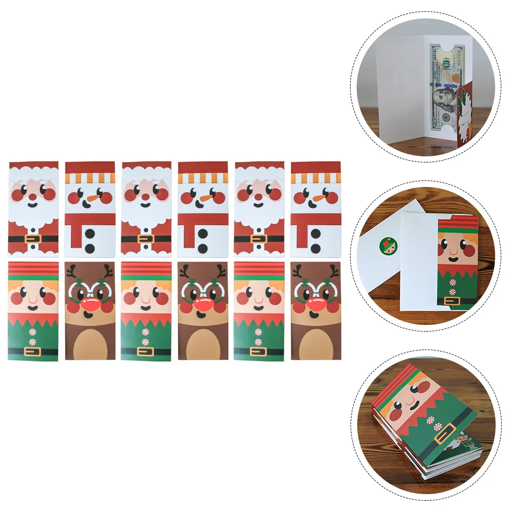 12 Pcs Christmas Card The Gift Xmas Decor Greeting Festival Present Cards Paper Cartoon Design Blessing