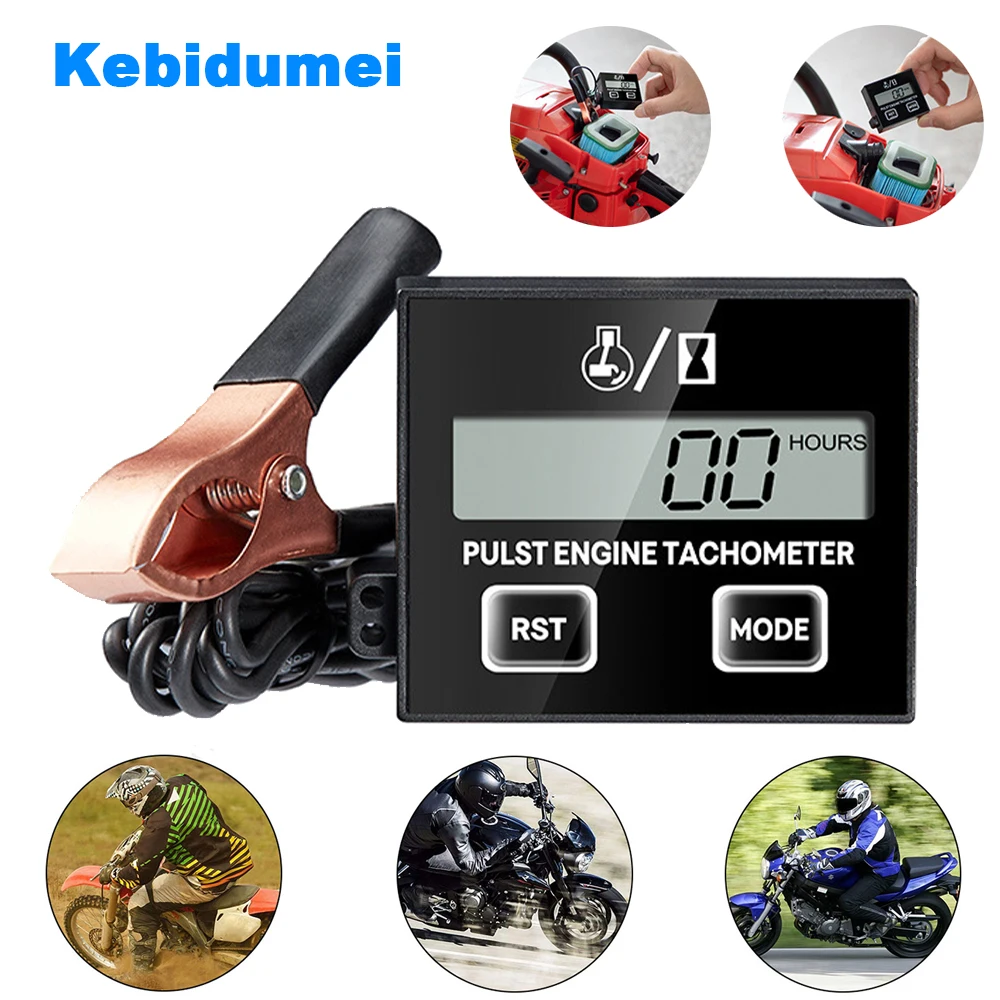 Kebidumei Digital Tachometer Engine Gauge Tach Hour Meter with Clip Waterproof Speedometer LCD Display For Motorcycle Boat