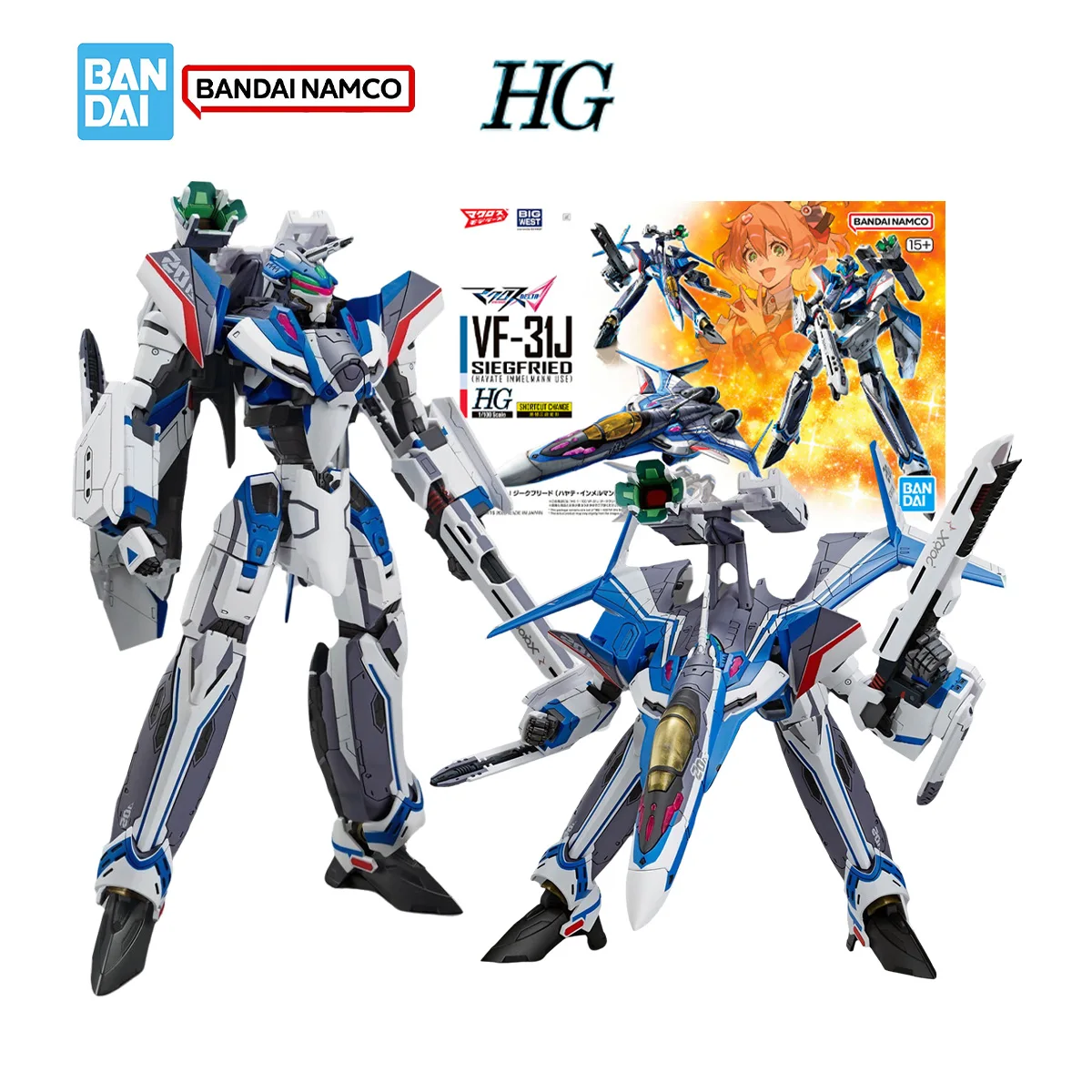 Bandai Macross Kit de modelo genuino HG 1/100 VF-31J Siegfried Hayate Immelmann utiliza figuras de acción modelo de ensamblaje juguetes para niños regalos