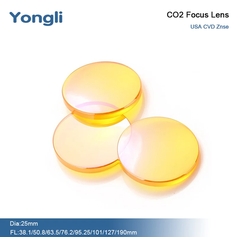 Yongli CO2 Laser Lens Dia.25mm FL38.1/50.8/63.5/76.2/95.25/101/127/190mm ZnSe Focus Lens for Laser Engraving Cutting Machine