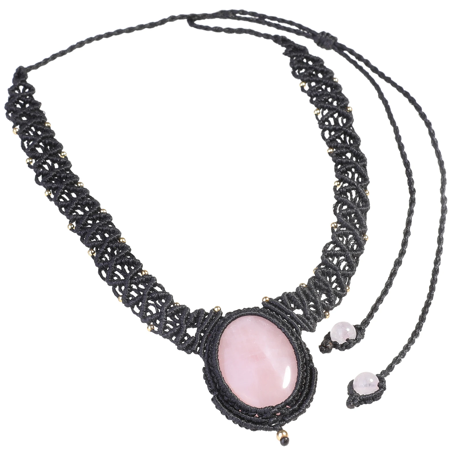 Natural Crystal Stone Collar Choker Adjustable Black Nylon Braided Oval Pendant Necklace Luxury Jewelry For Women