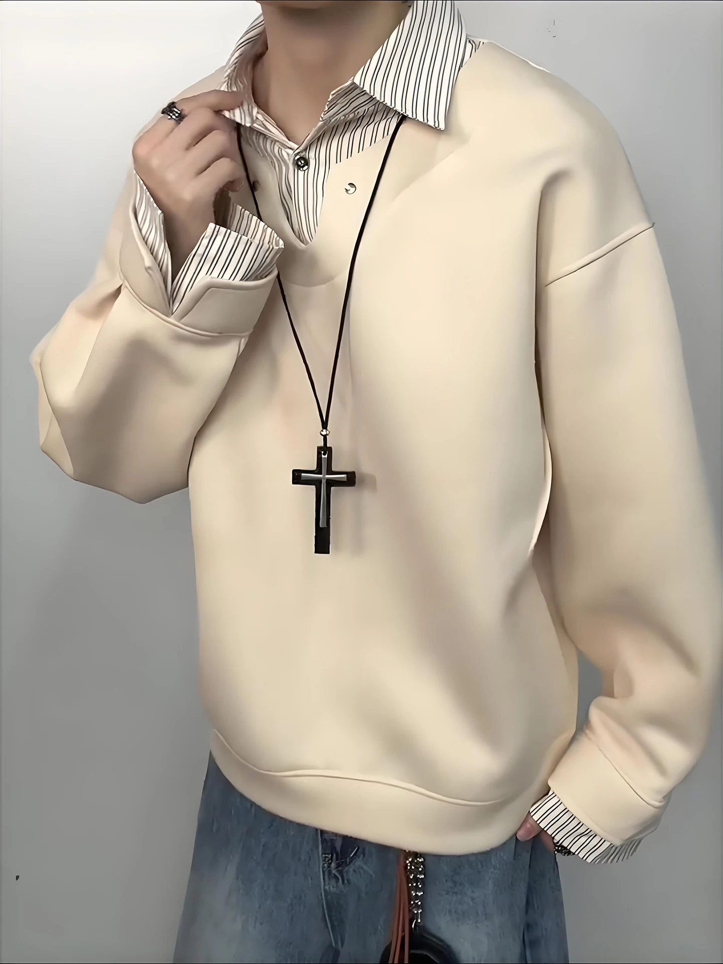 

Men's Long Sve irt-Sle Hoodie Spring Autumn Comfortable Breathable Patchwork Design Casual Faion Inner Wear Base Layer