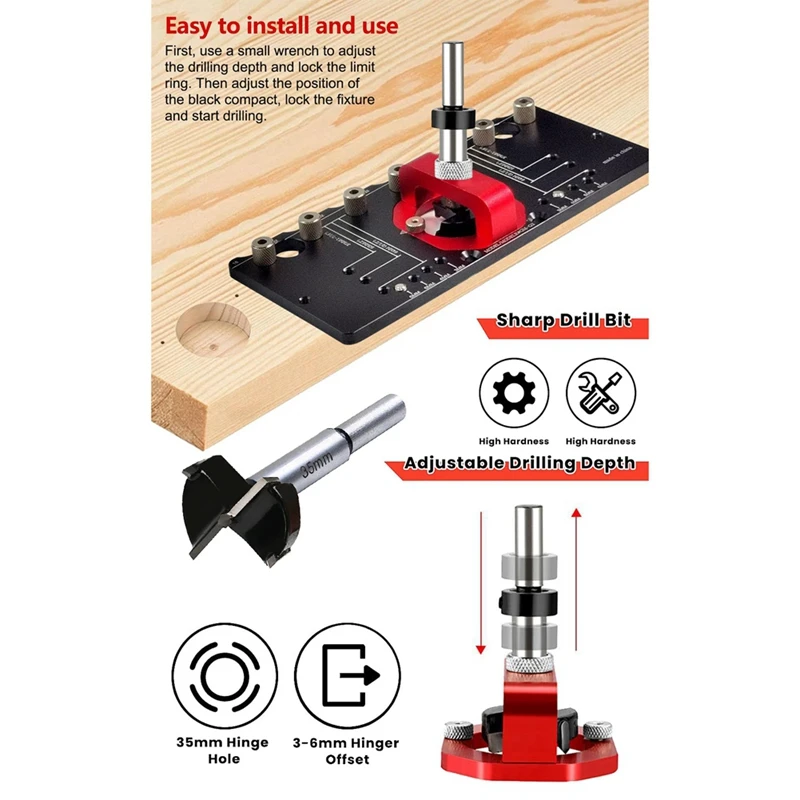 35Mm Concealed Hinge Jig, Shelf Pin Drilling Guide, Cabinet Hinge Mounting Jig Locator, Woodworking Hinge Hole Punch