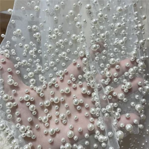 Langer luxuriöser Brautschleier mit Perlen, 1 Schicht Brautschleier mit Kamm, dichte Perlen verstreut, wunderschön 12 Hauptverkäufe Mantilha - №1