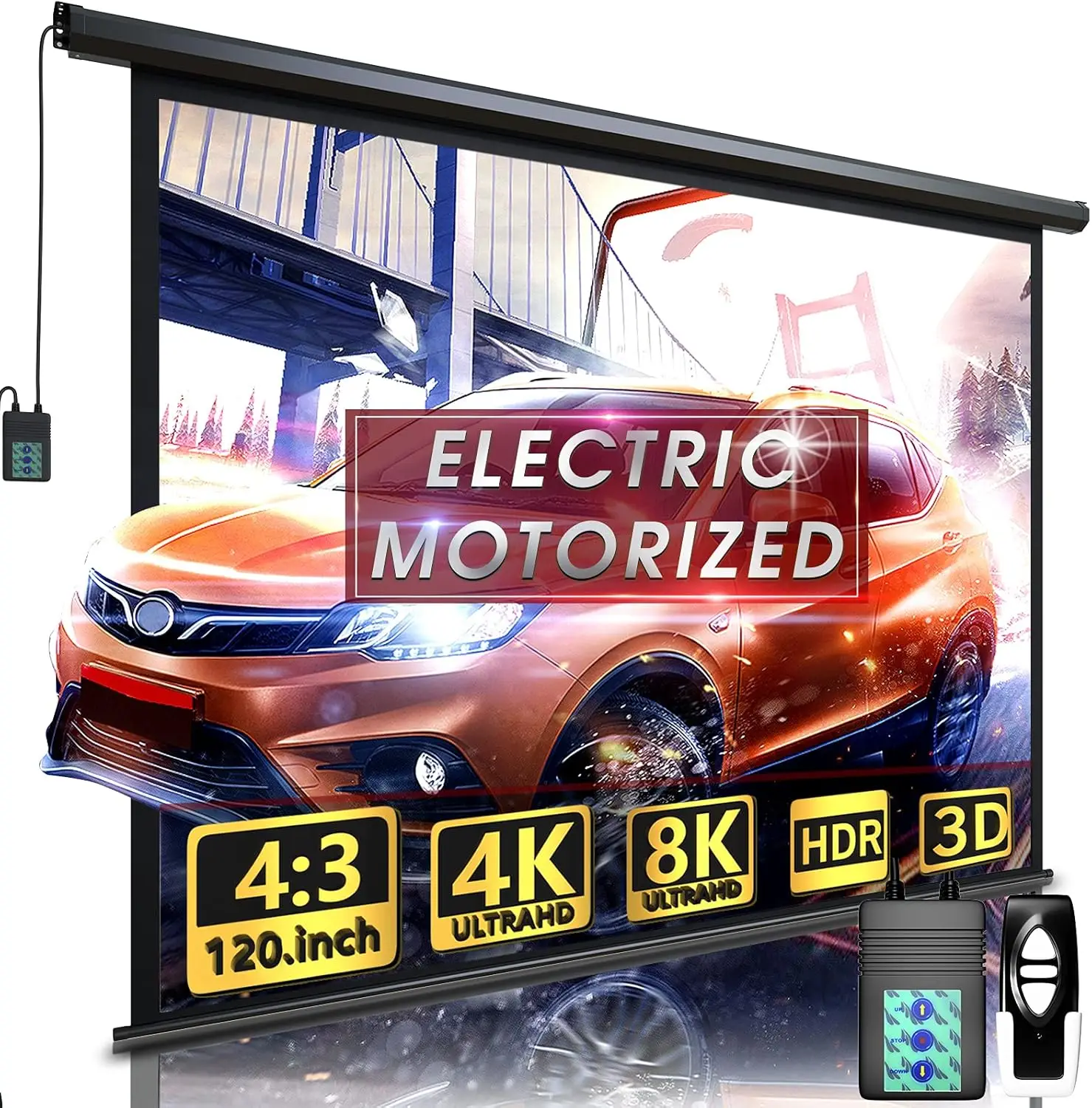 

Electric Projector Screen 120 inch Motorized with Remote for Indoor Outdoor Movies