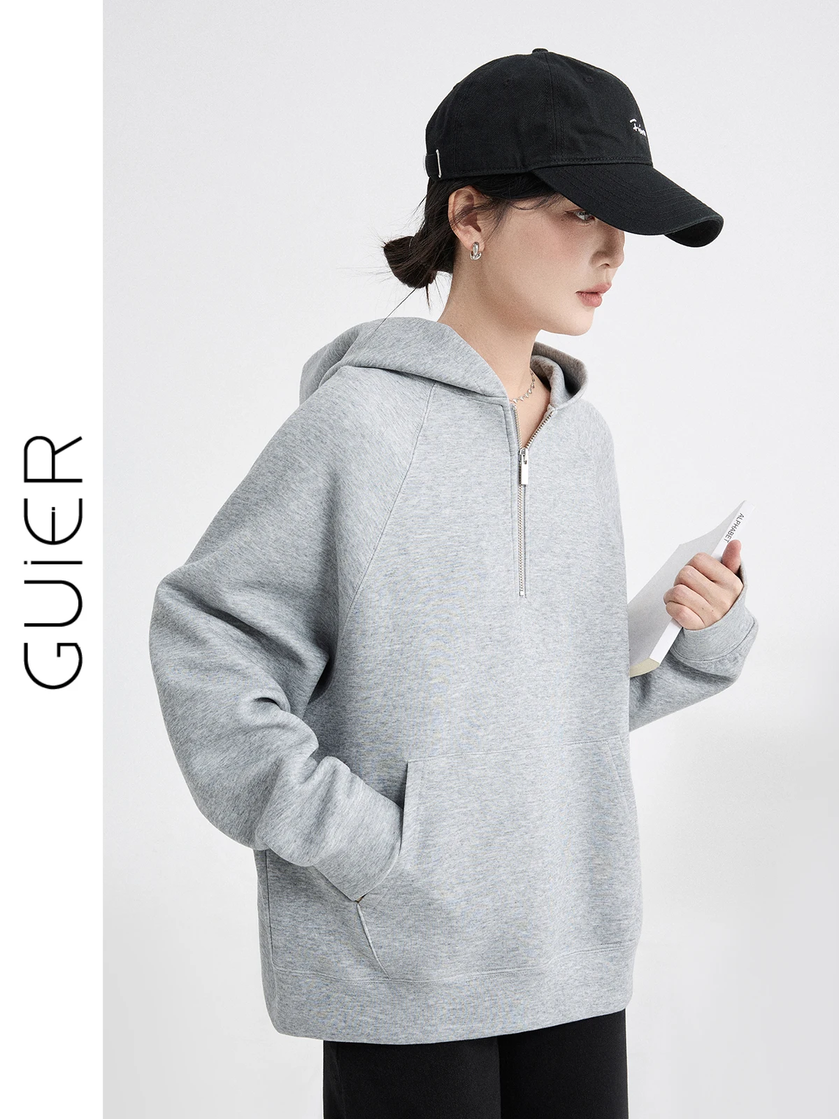 

Женская толстовка Guier на молнии, повседневная, свободного кроя, универсальная, весенняя новинка, модный топ с длинным рукавом для девушек