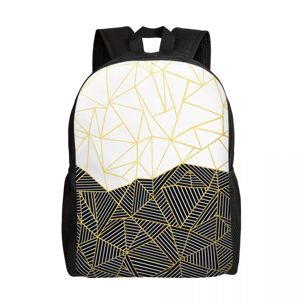 Custom Abstract Lines White Gold Backpacks for Boys Girls College School Travel Bags Women Men Bookbag Fits 15 Inch Laptop